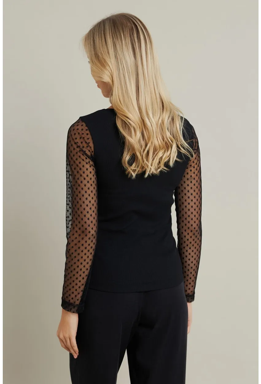 Kadın Siyah Kolları Tül Kare Yaka Kaşkorse Bluz TF33