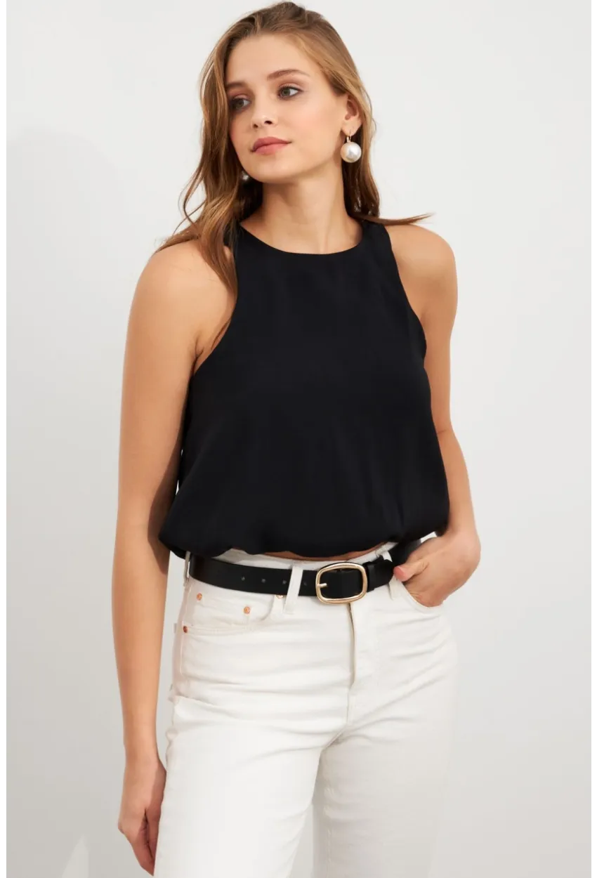 Kadın Siyah Kolsuz Balon Bluz SAN101