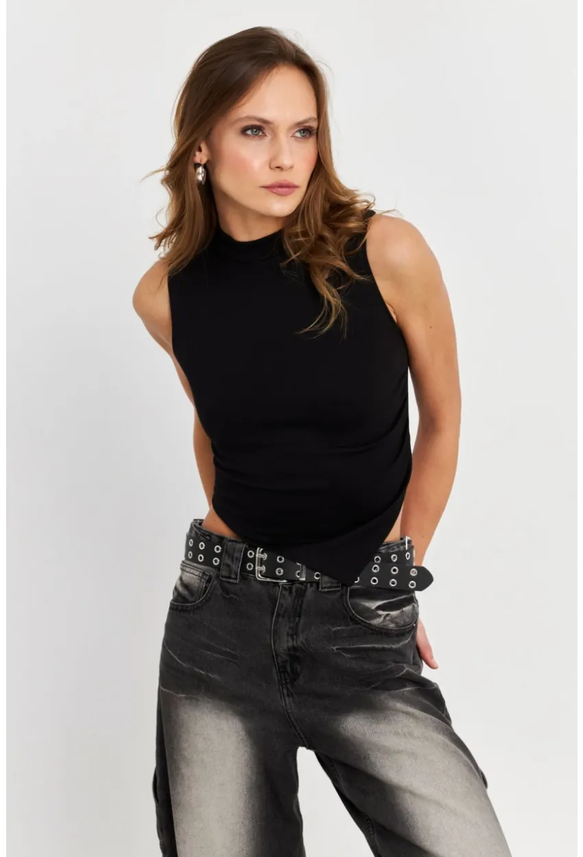 Kadın Siyah Kolsuz Crop Bluz ZH07