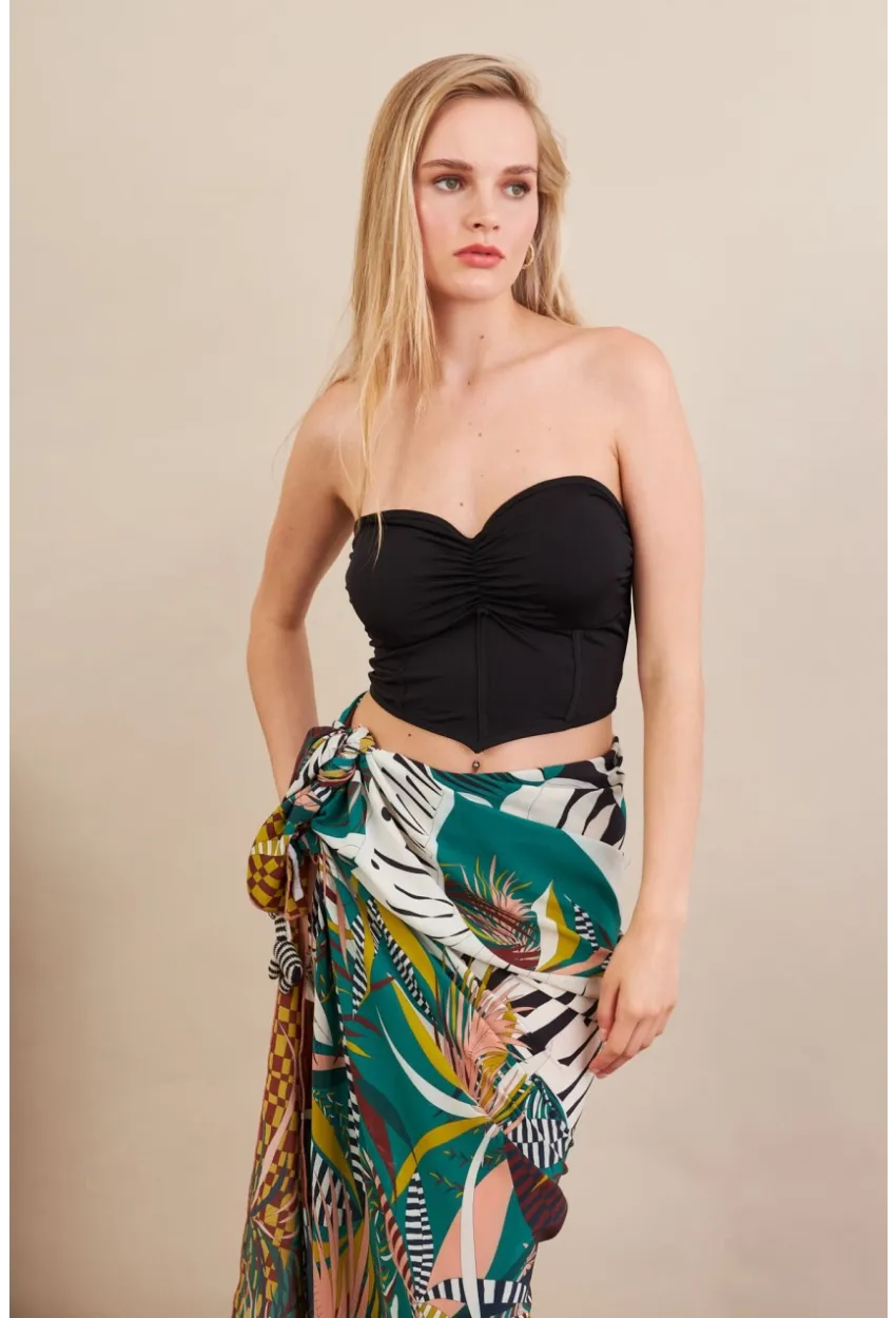 Kadın Siyah Korse Dikişli Crop Bluz AN6025