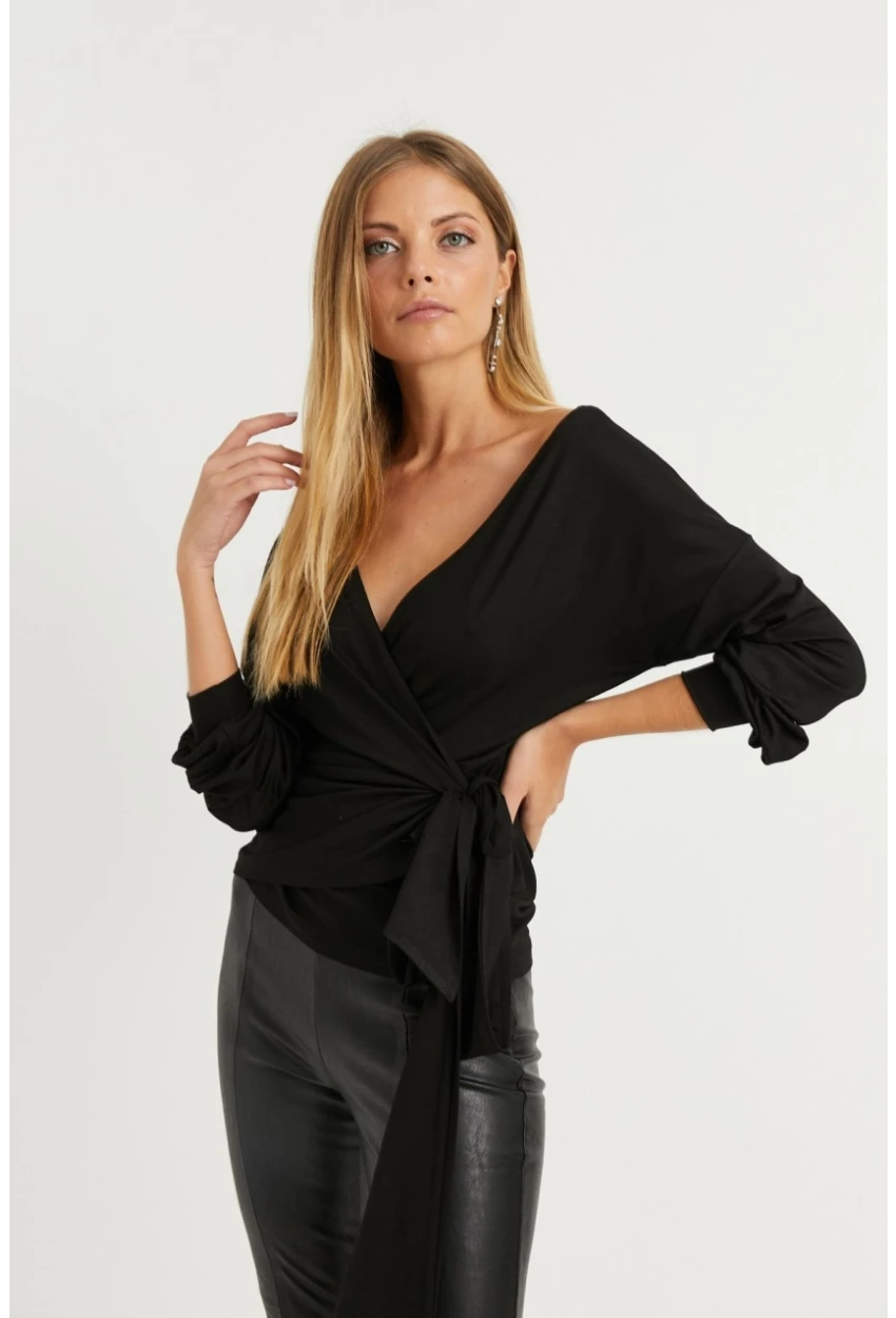 Kadın Siyah Kruvaze Bluz EY1050