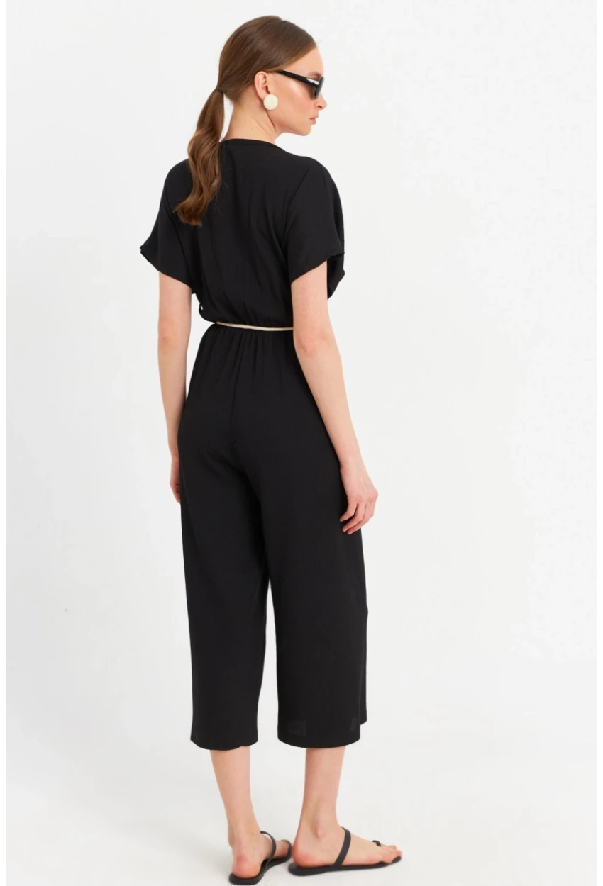 Kadın Siyah Kruvaze Bürümcük Tulum OR10007