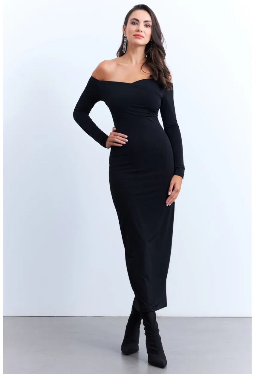Kadın Siyah Kruvaze Maxi Elbise LİK11