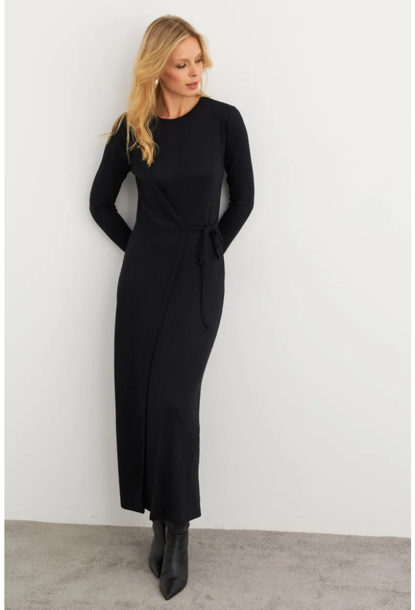 Kadın Siyah Kruvaze Maxi Elbise MTF31