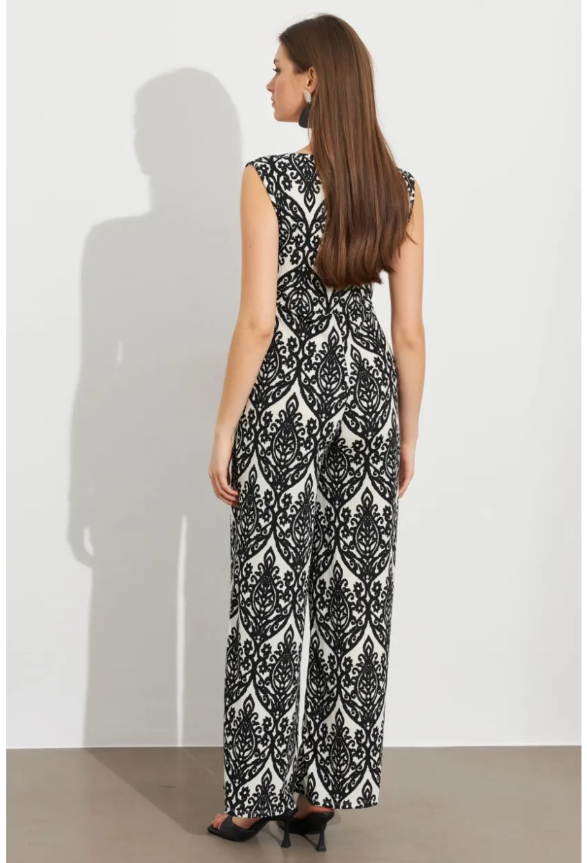 Kadın Siyah Kruvaze Yaka Desenli Bürümcük Tulum MP430