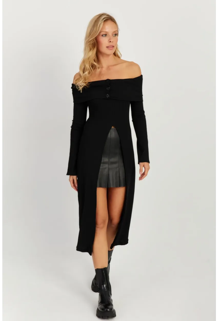 Kadın Siyah Madonna Yaka Tunik EY2710