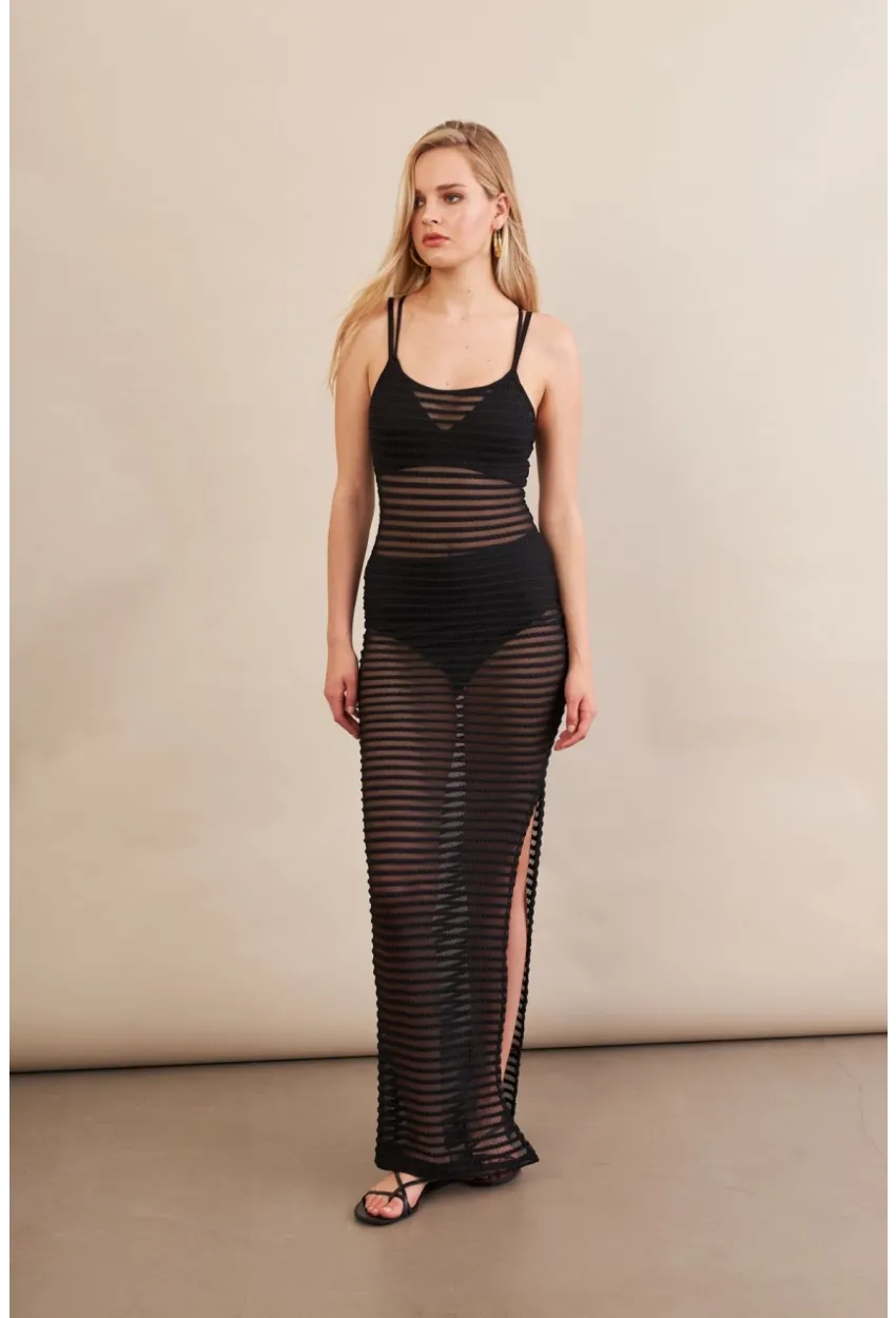 Kadın Siyah Maxi Tül Plaj Elbisesi DCF051