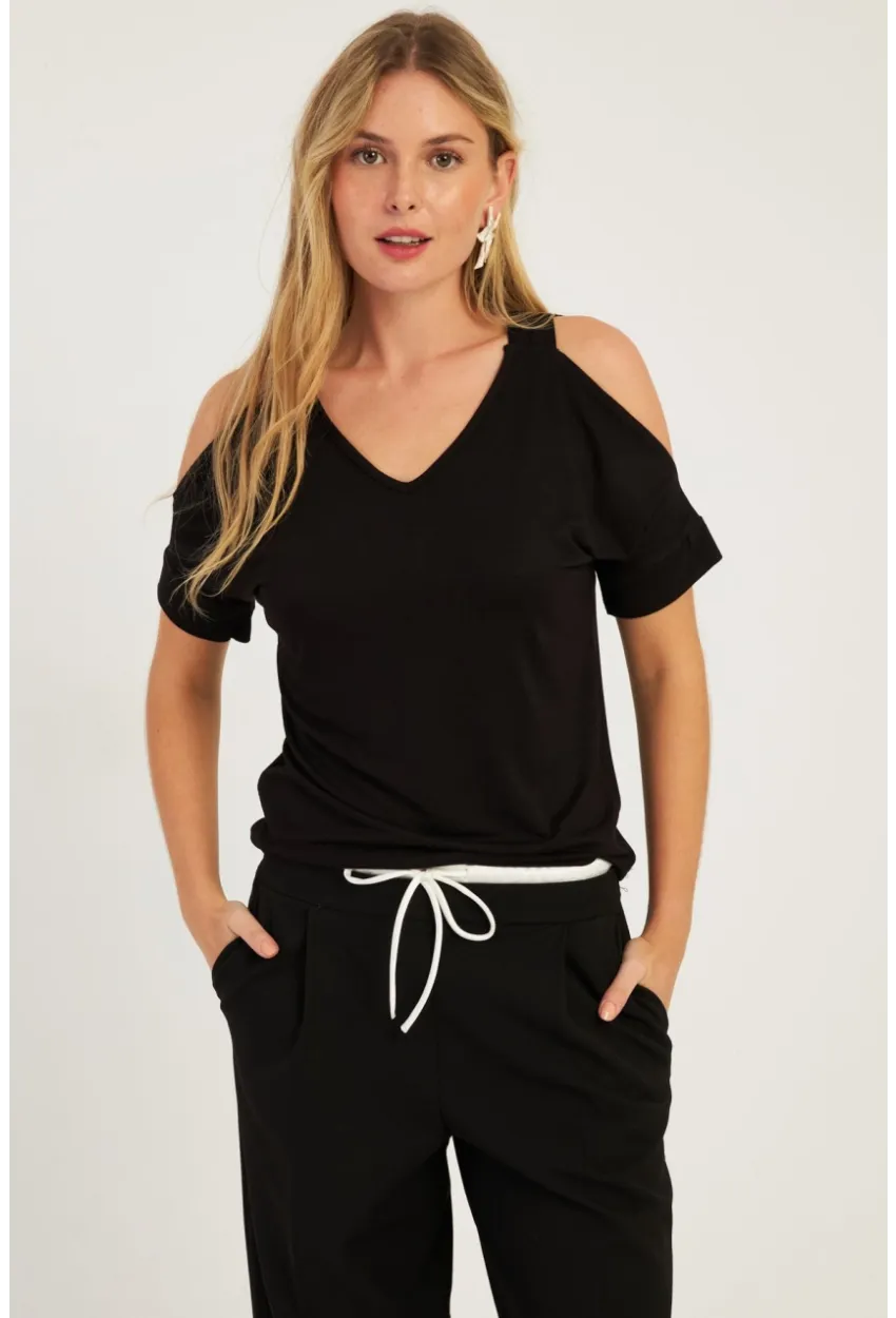 Kadın Siyah Omuzları Açık Bluz BR1329