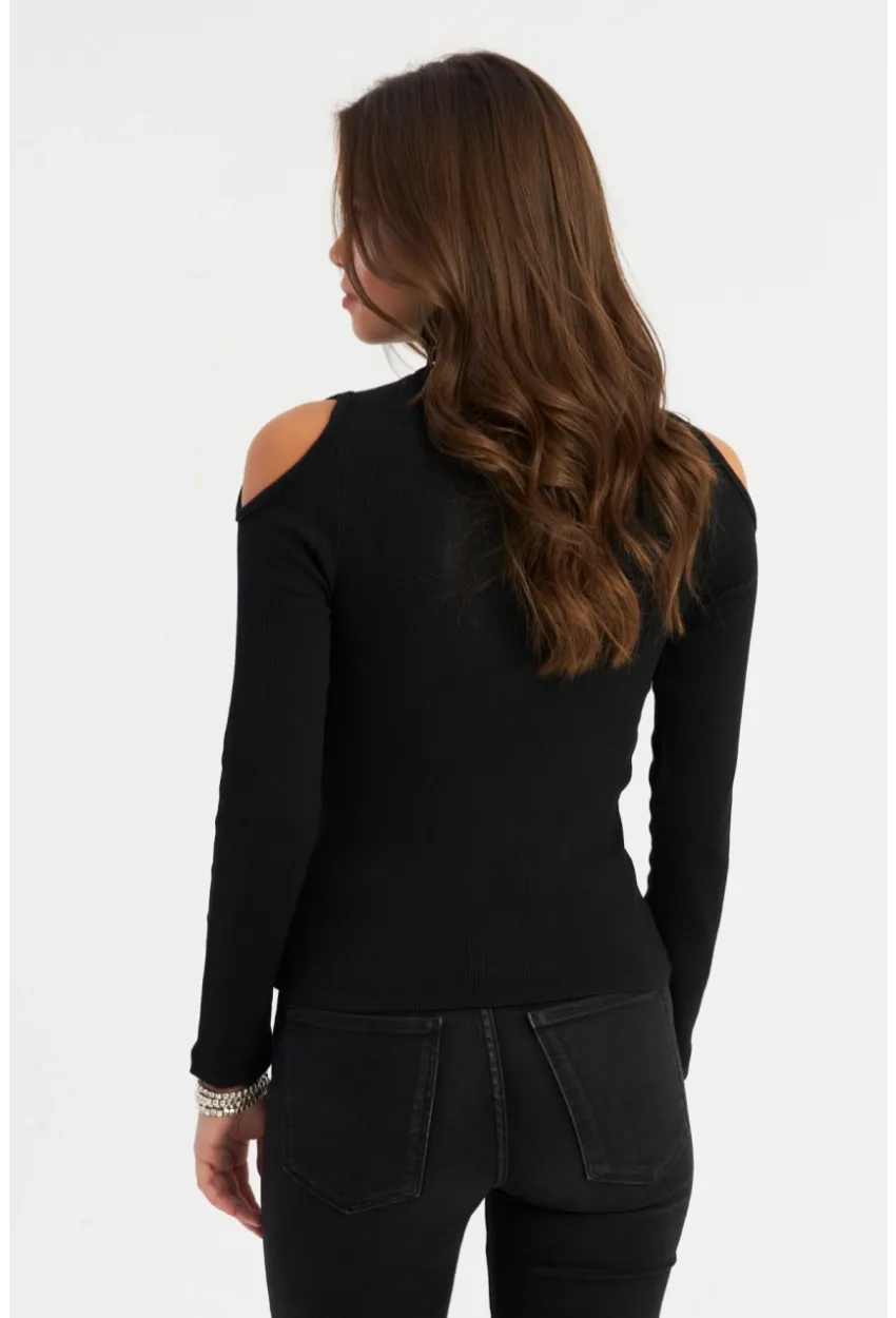 Kadın Siyah Omuzları Açık Karşkorse Bluz AYD383