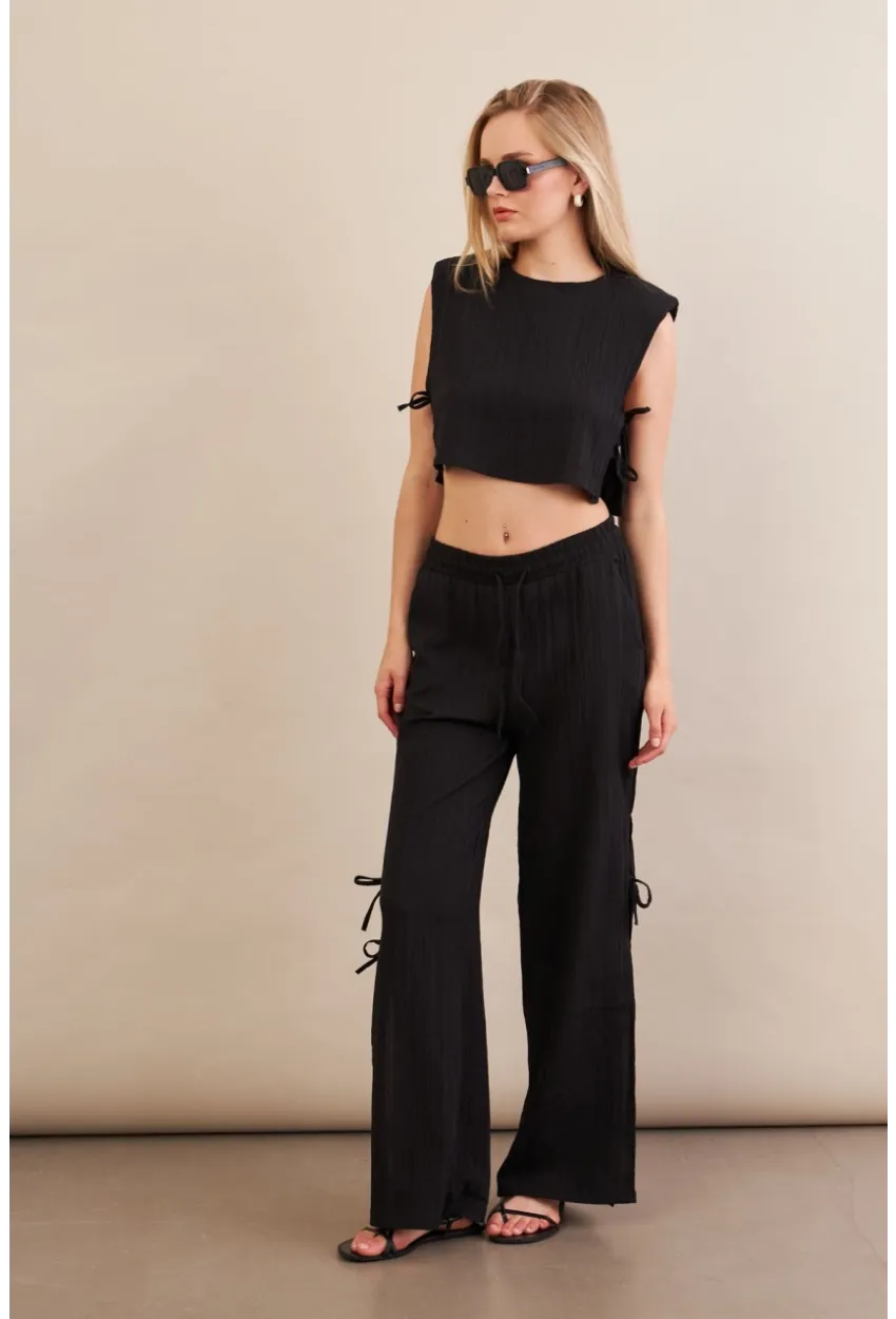 Kadın Siyah Omuzları Vatkalı Alt Üst Takım KED002