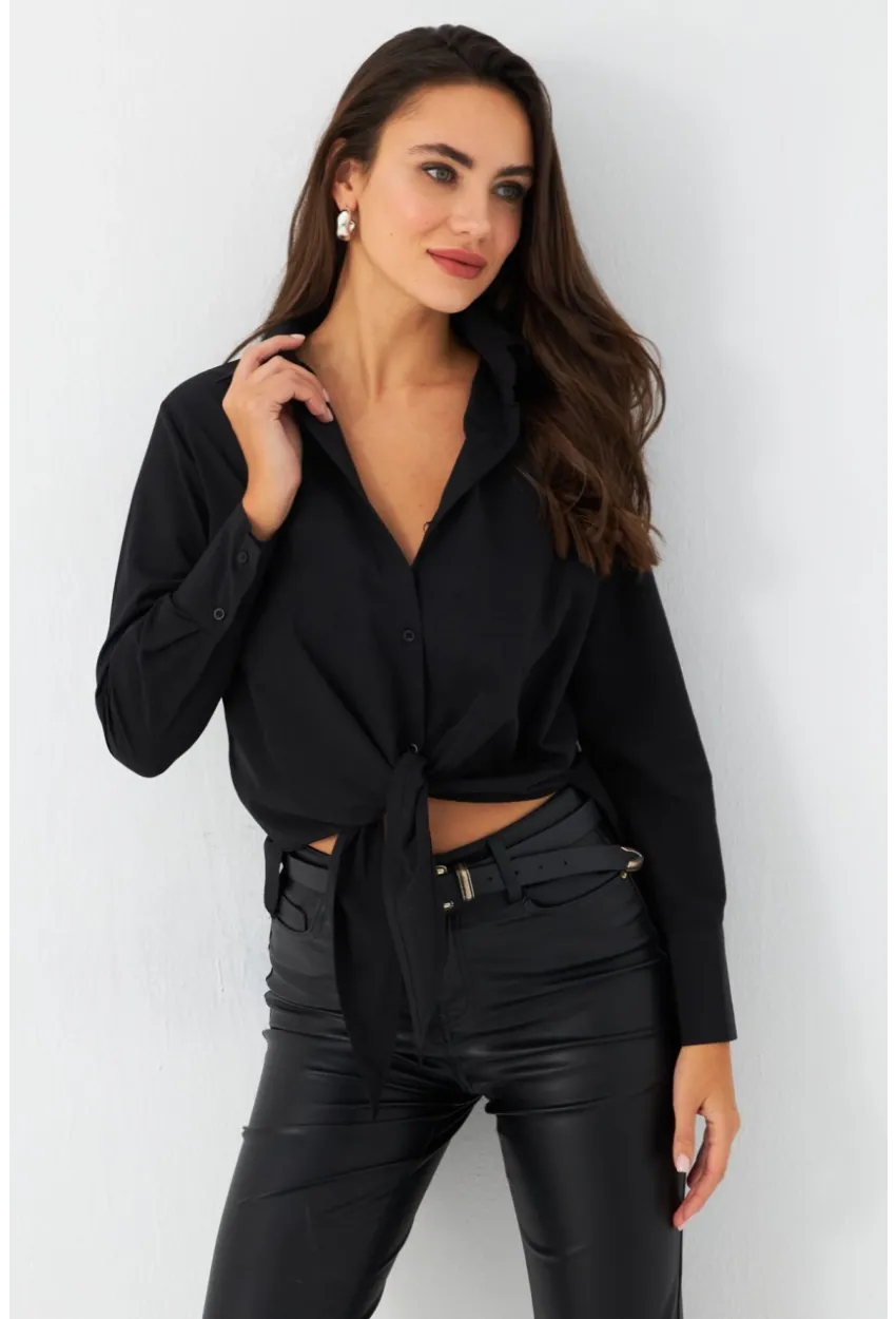 Kadın Siyah Önü Bağlamalı Gömlek ZER417
