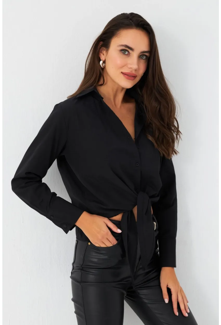 Kadın Siyah Önü Bağlamalı Gömlek ZER417