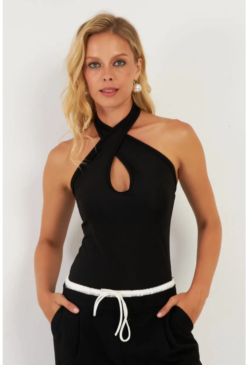 Kadın Siyah Önü Damla Bluz EY2848