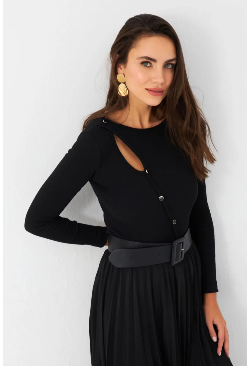 Kadın Siyah Önü Damla Kaşkorse Bluz EY2974