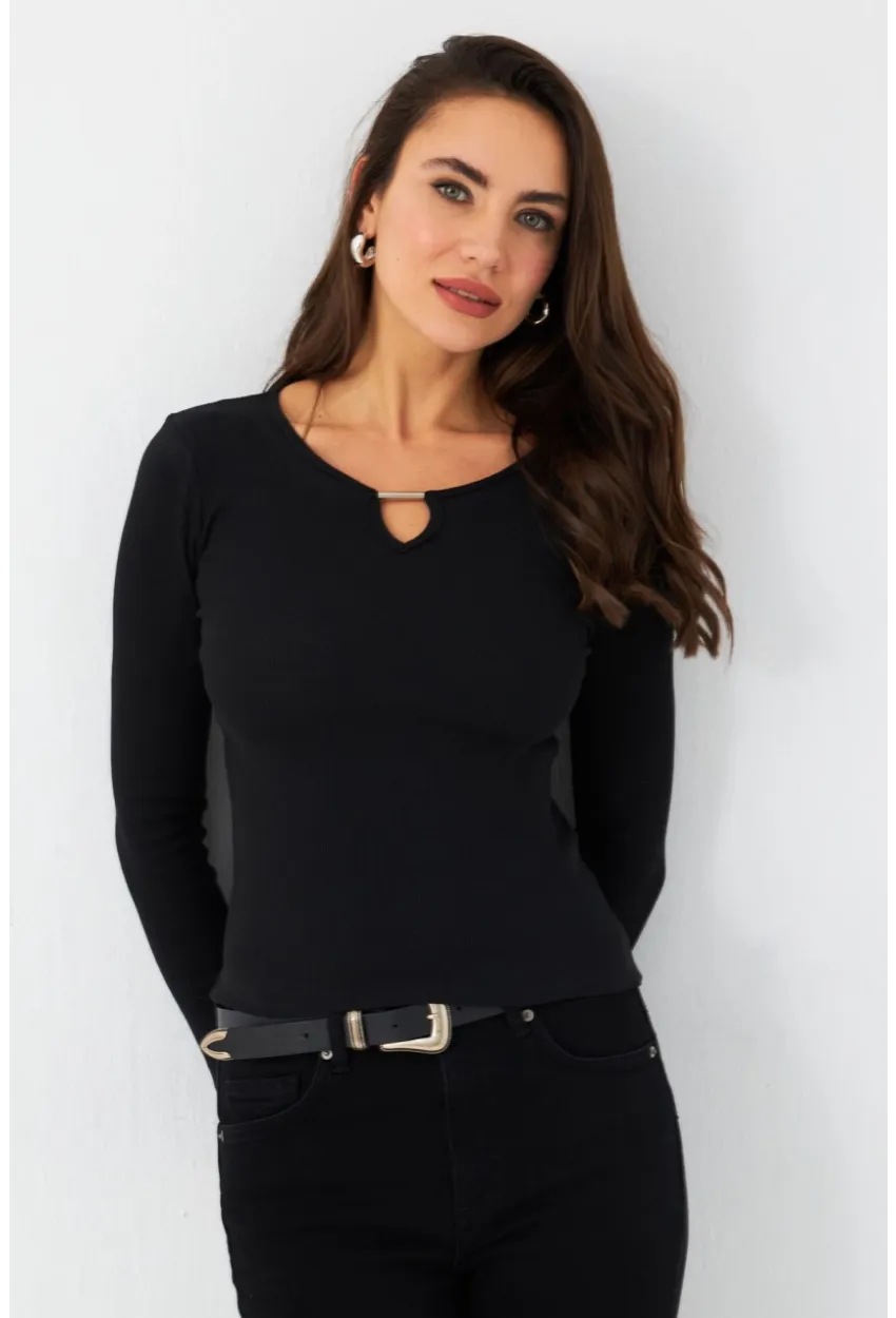 Kadın Siyah Önü Damla Kaşkorse Bluz GA100