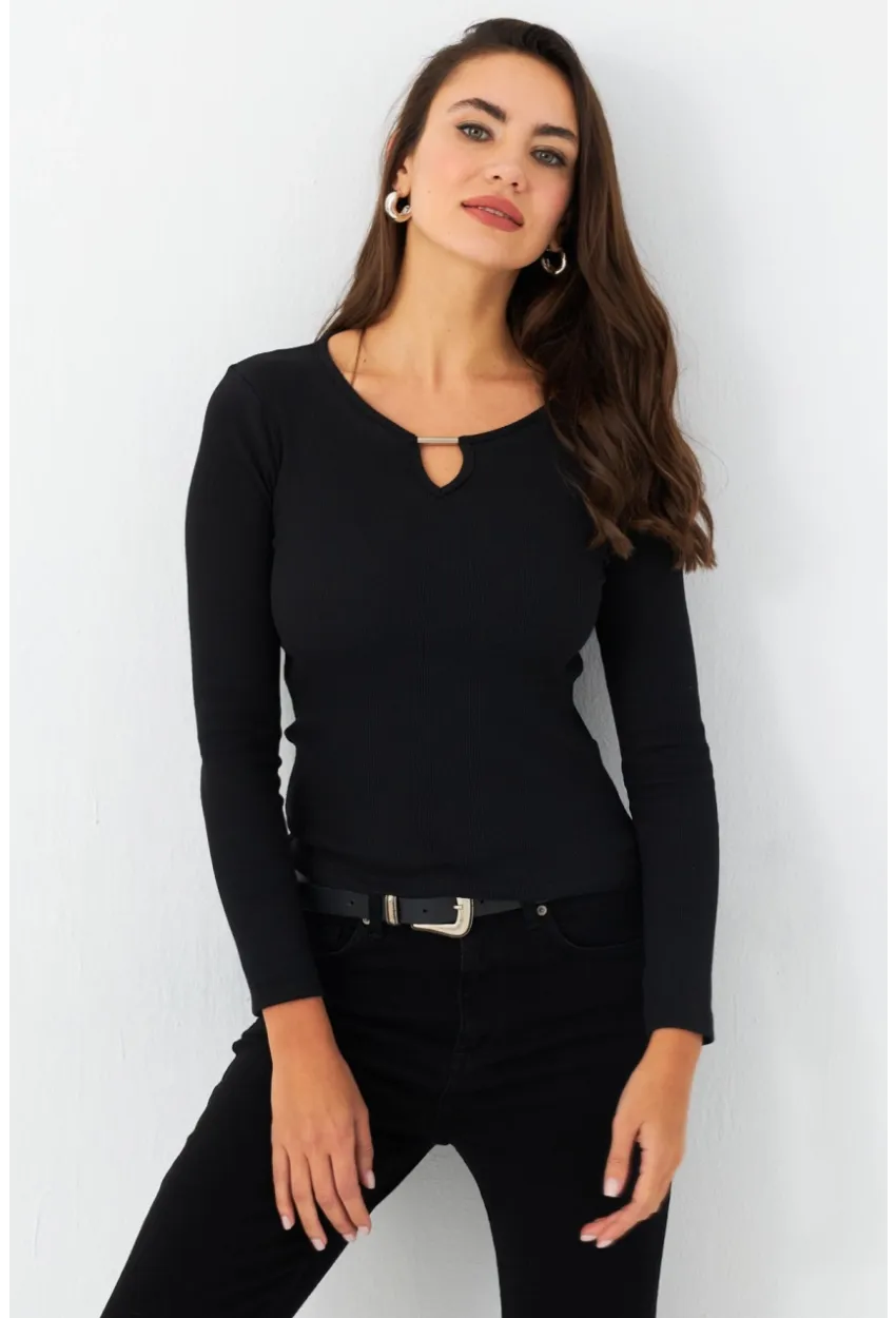 Kadın Siyah Önü Damla Kaşkorse Bluz GA100