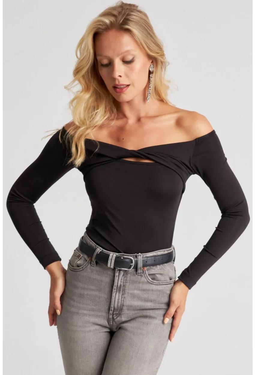 Kadın Siyah Önü Düğümlü Bluz EY2677