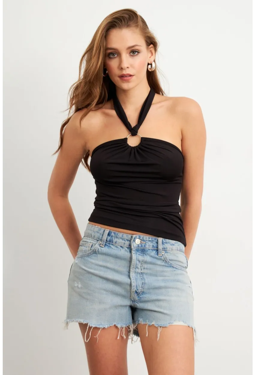 Kadın Siyah Önü Halkalı Bluz EY2674