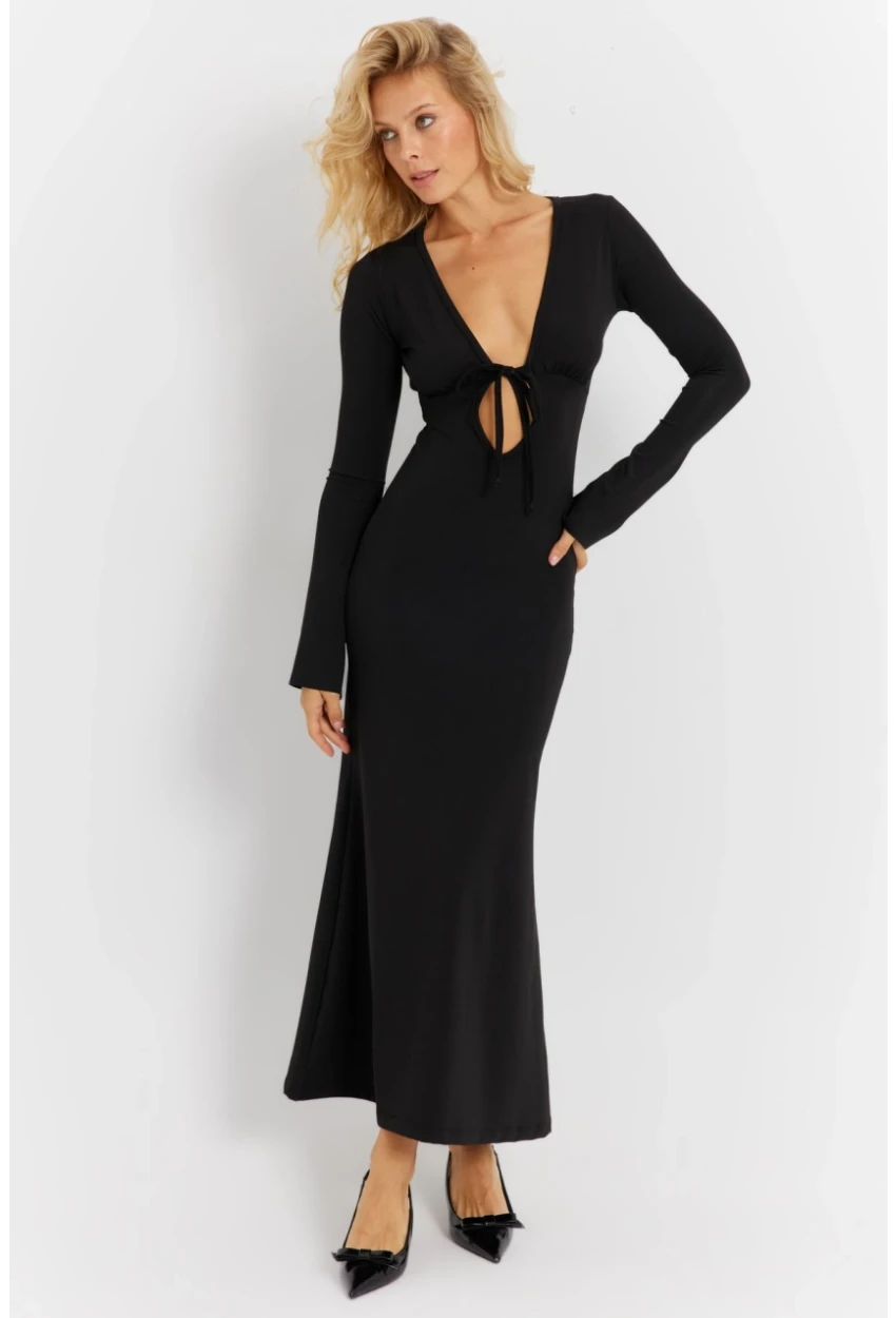 Kadın Siyah Önü Pencereli Midi Elbise EY2859