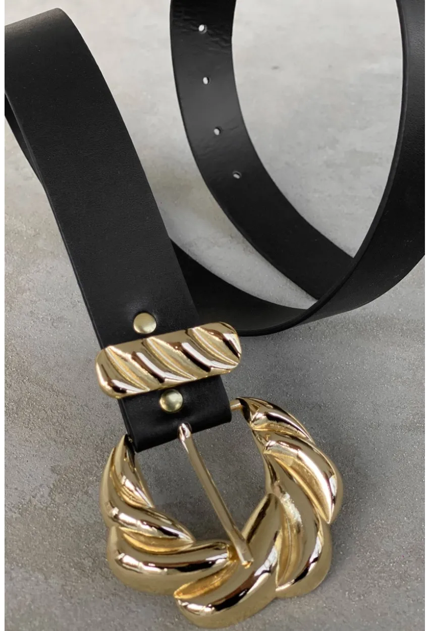 Kadın Siyah Oval Tokalı Kemer BE605