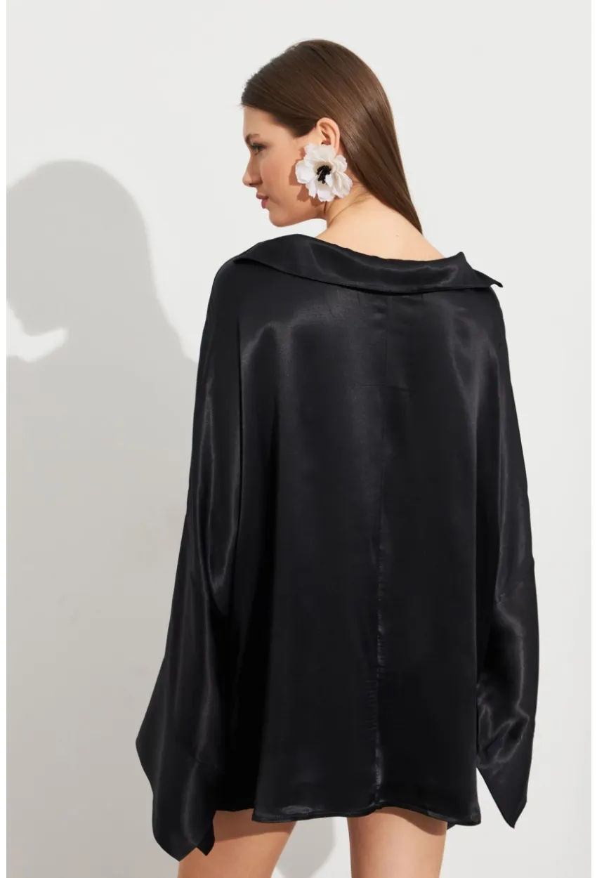 Kadın Siyah Oversize Gömlek ROP106