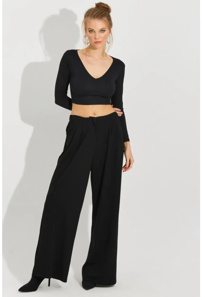 Kadın Siyah Palazzo Pantolon QRS8383