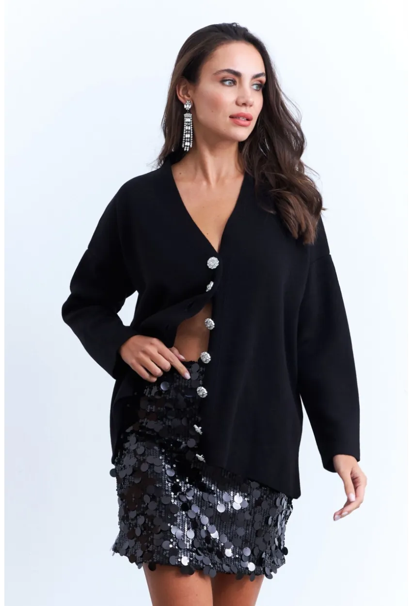 Kadın Siyah Payetli Astarlı Mini Etek YNT2442