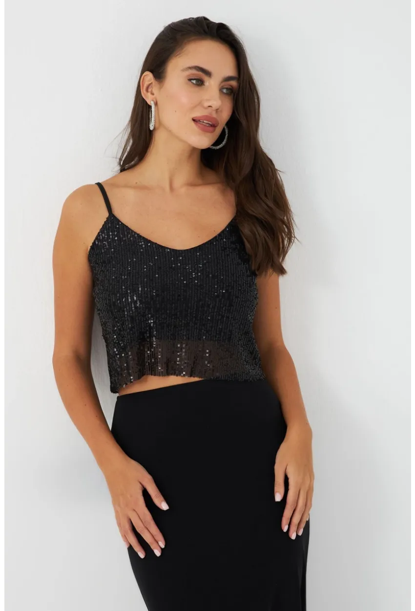 Kadın Siyah Payetli Büstiyer SHR10