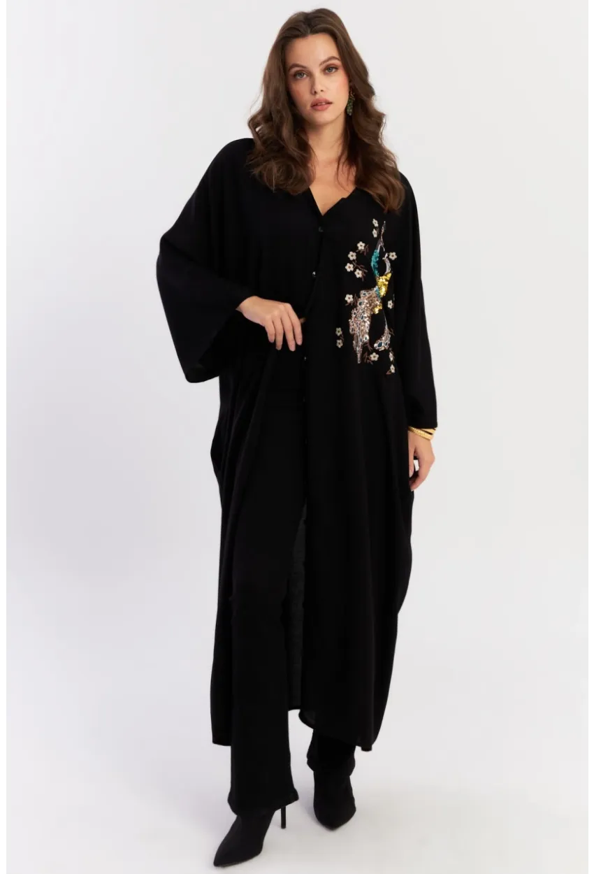 Kadın Siyah Payetli Salaş Maxi Elbise ALO130
