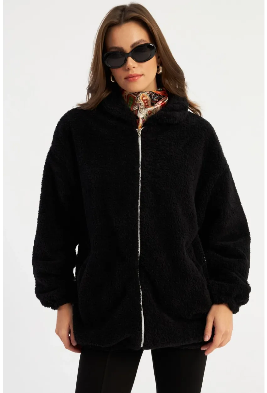 Kadın Siyah Peluş Mont MLYT58