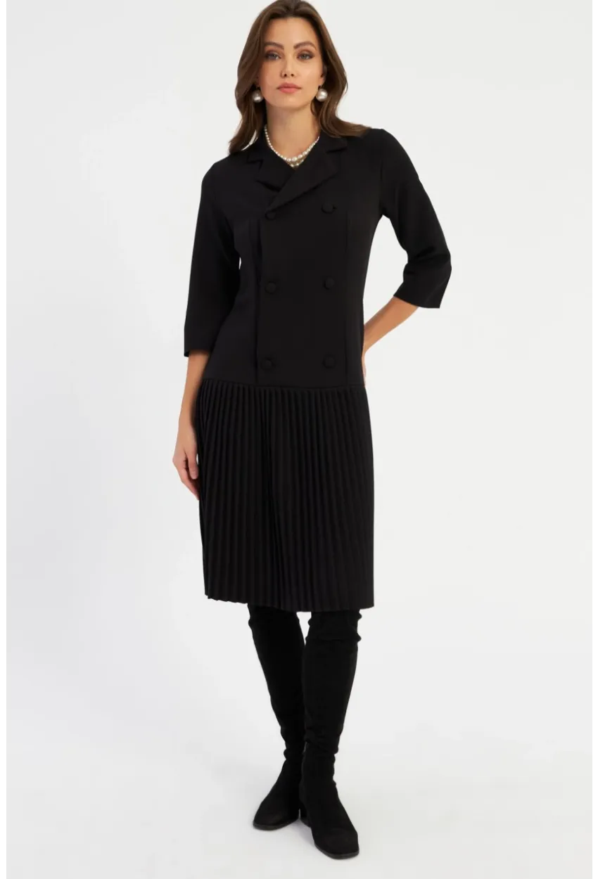 Kadın Siyah Pileli Blazer Midi Elbise MERA100