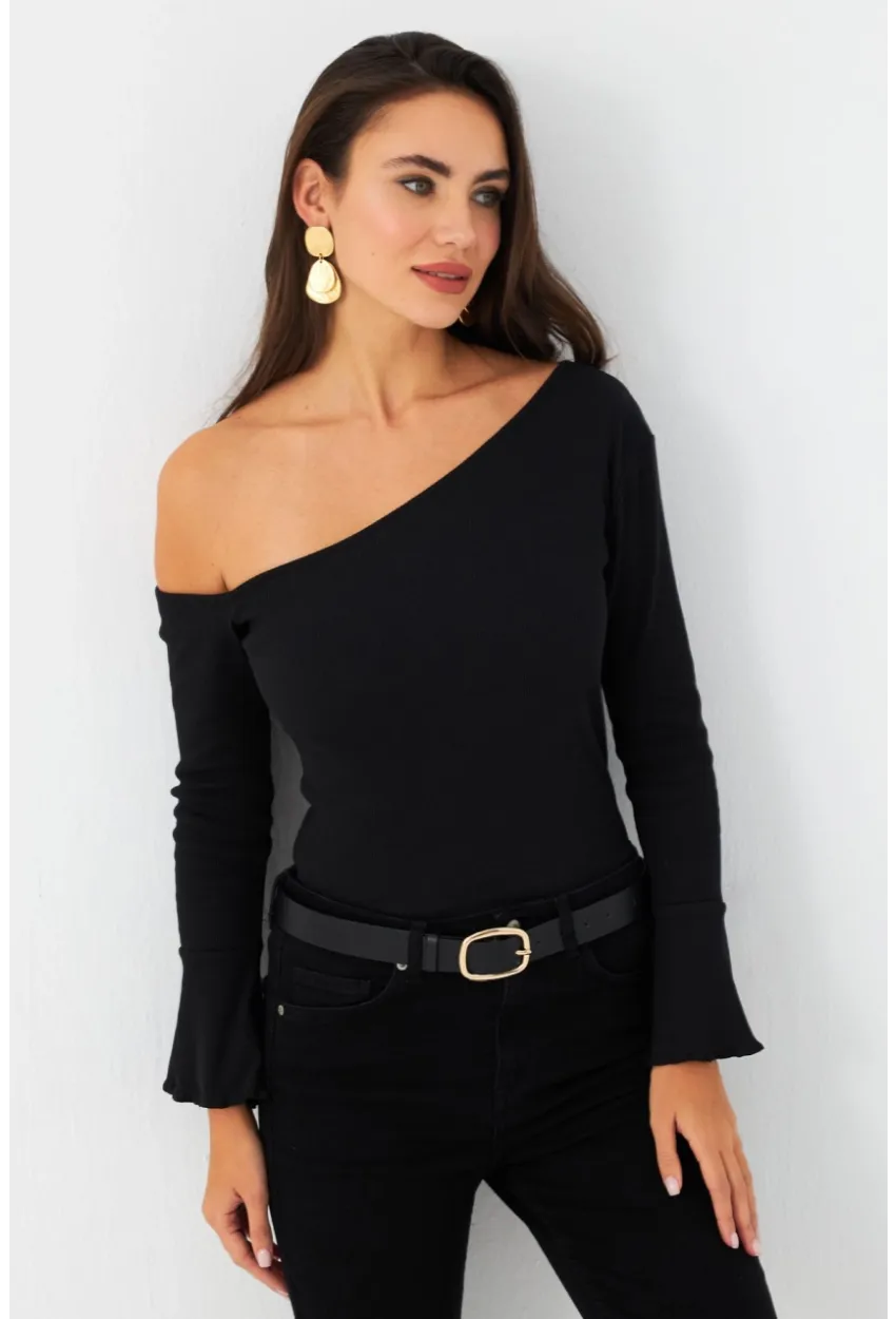 Kadın Siyah Prenses Kol Kaşkorse Bluz TF34