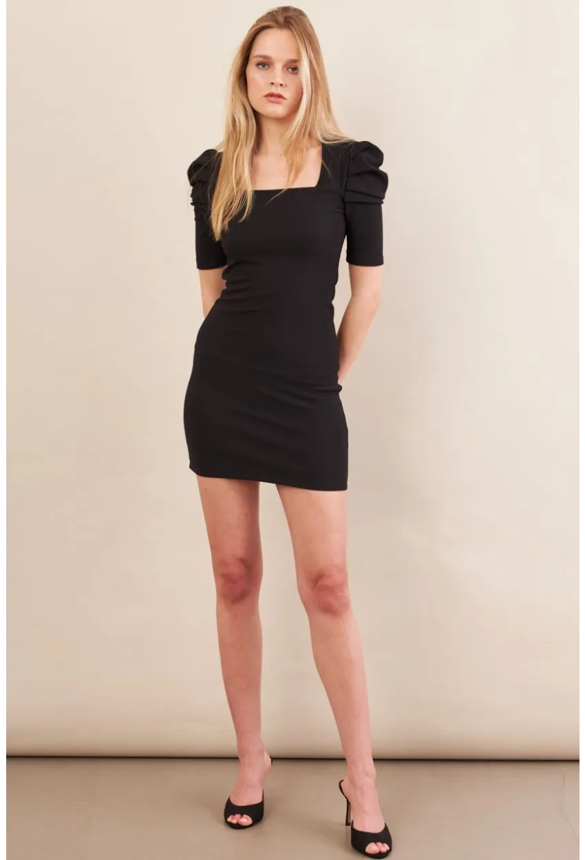 Kadın Siyah Prenses Kol Mini Elbise MOD202