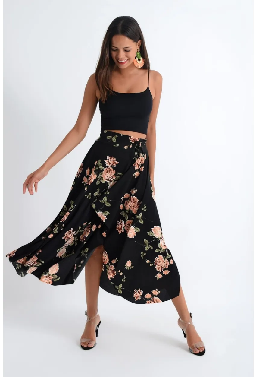 Kadın Siyah-Pudra Asimetrik Etek LV81