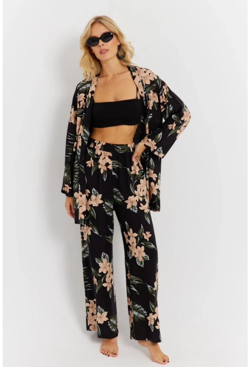 Kadın Siyah-Pudra Desenli Alt Üst Takım  GÇ168