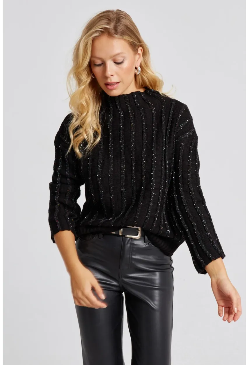 Kadın Siyah Pullu Triko Bluz SF2527