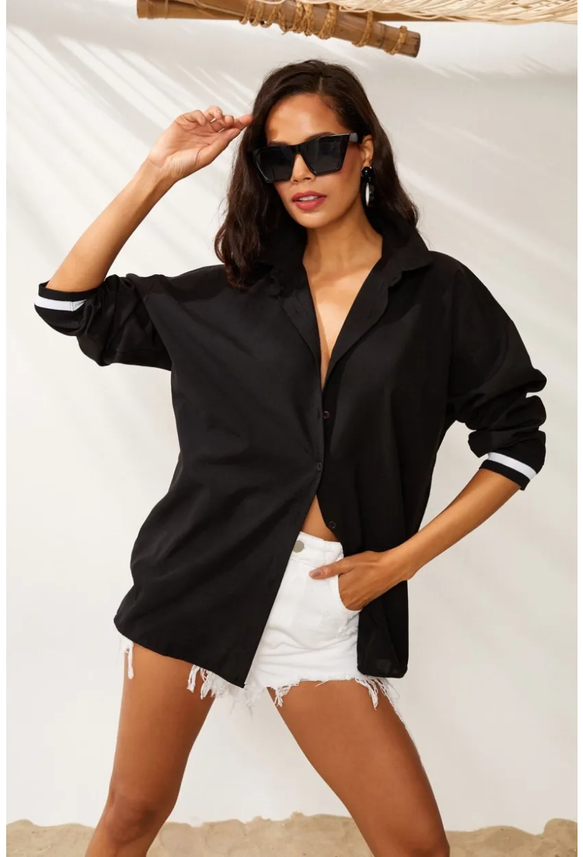 Kadın Siyah Ribanalı Gömlek RML04