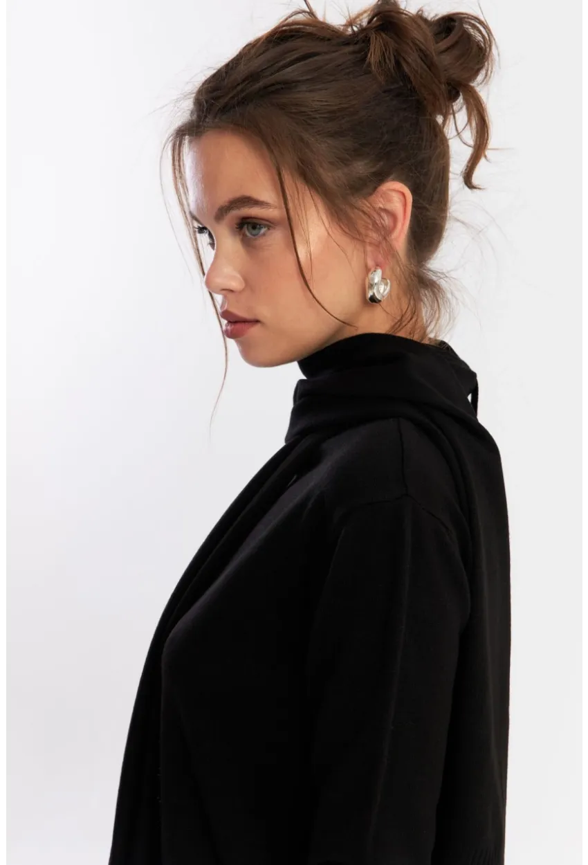 Kadın Siyah Şal Aksesuarlı Triko Bluz YV286