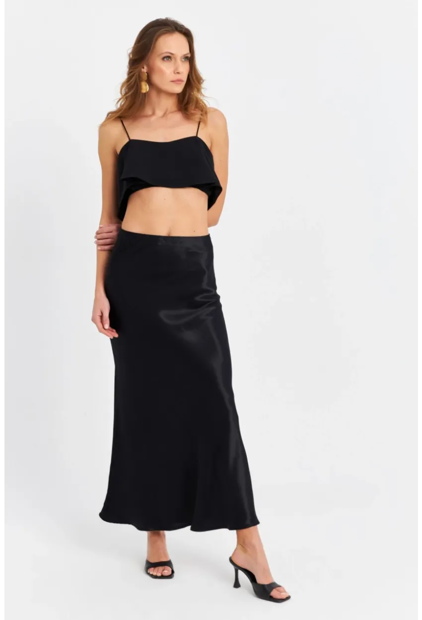 Kadın Siyah Saten Etek CAR2430
