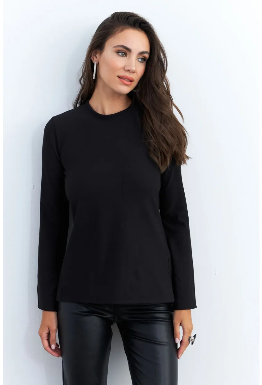 Kadın Siyah Sırt Dekolteli Aksesuarlı Bluz ELT4020