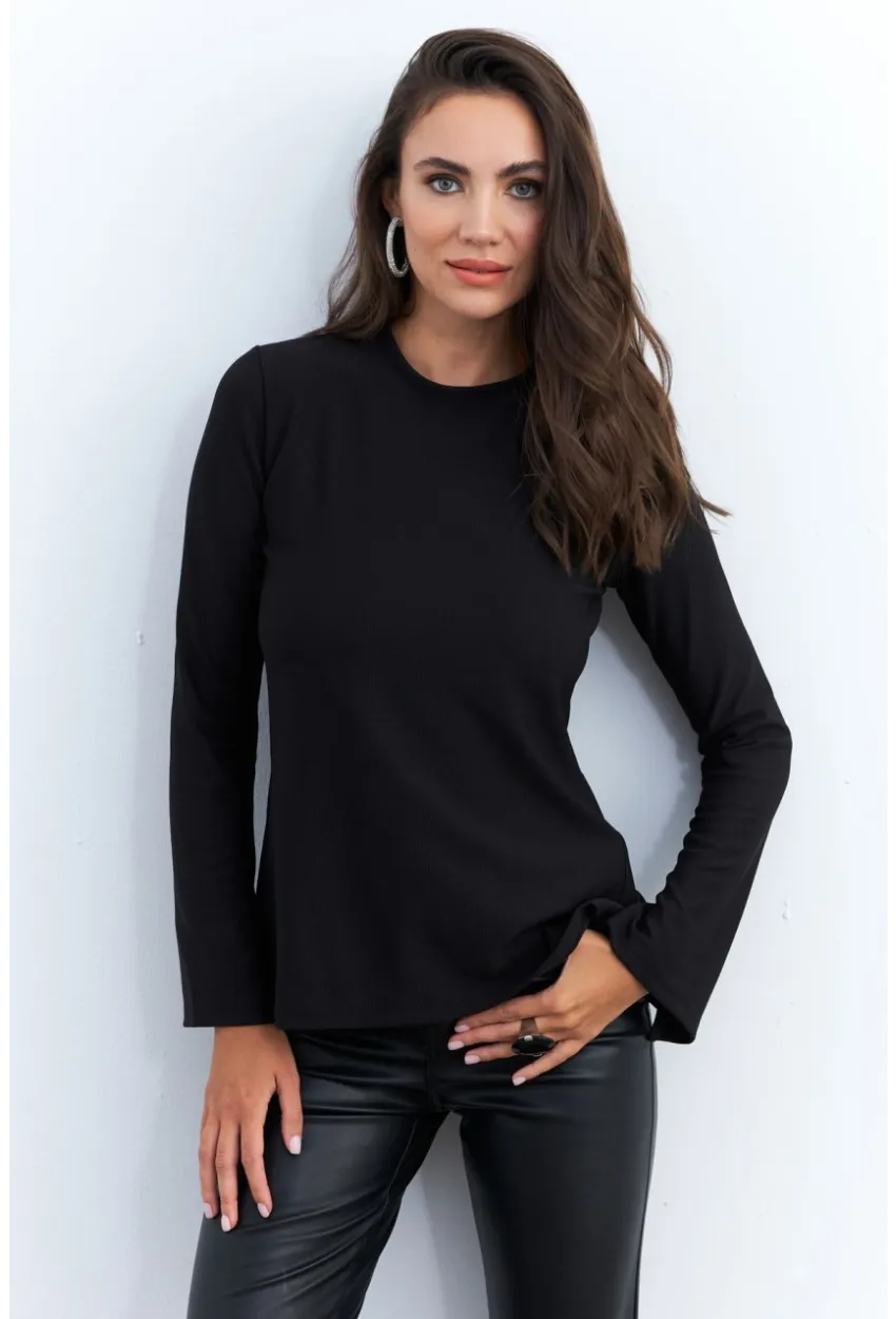 Kadın Siyah Sırt Dekolteli Aksesuarlı Bluz ELT4020
