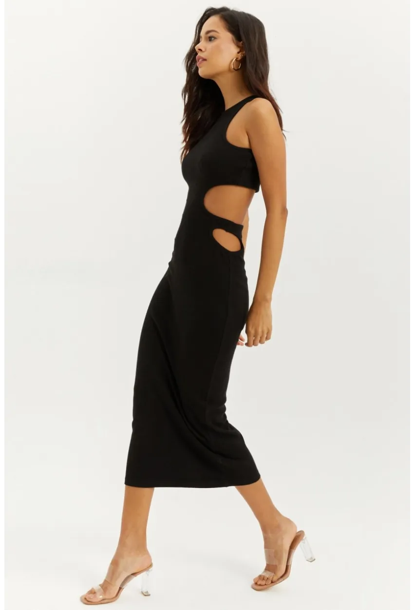 Kadın Siyah Sırt Dekolteli Maxi Elbise B1818