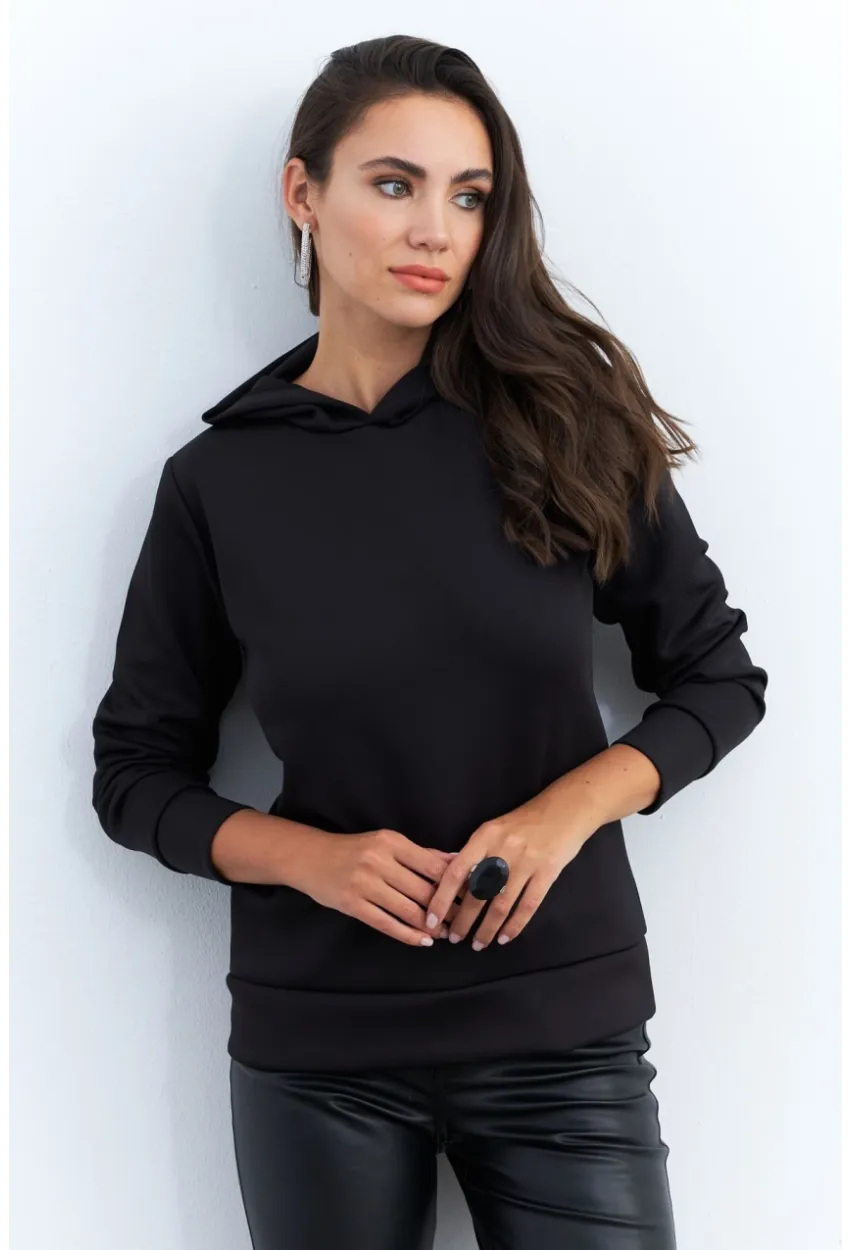 Kadın Siyah Sırt Dekolteli Taşlı Sweatshirt BTH15