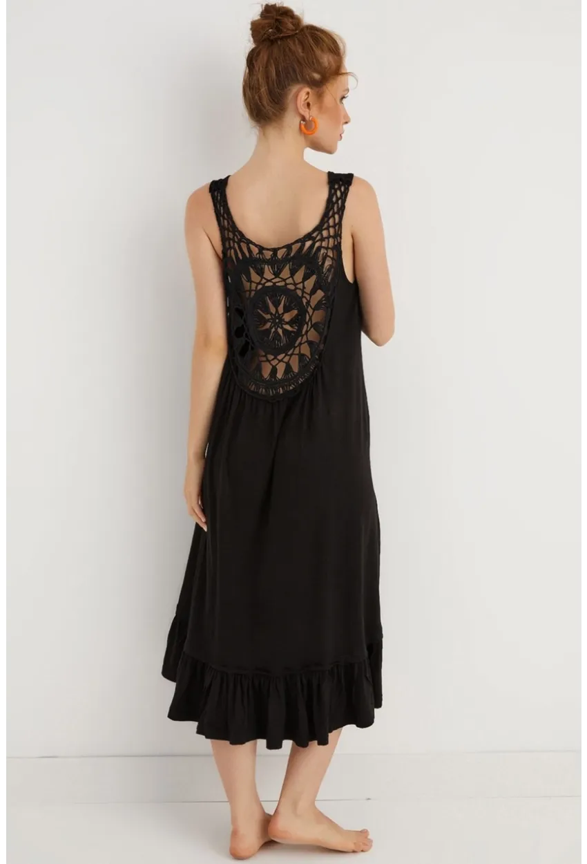 Kadın Siyah Sırt Detaylı Kolsuz Midi Elbise BK1216