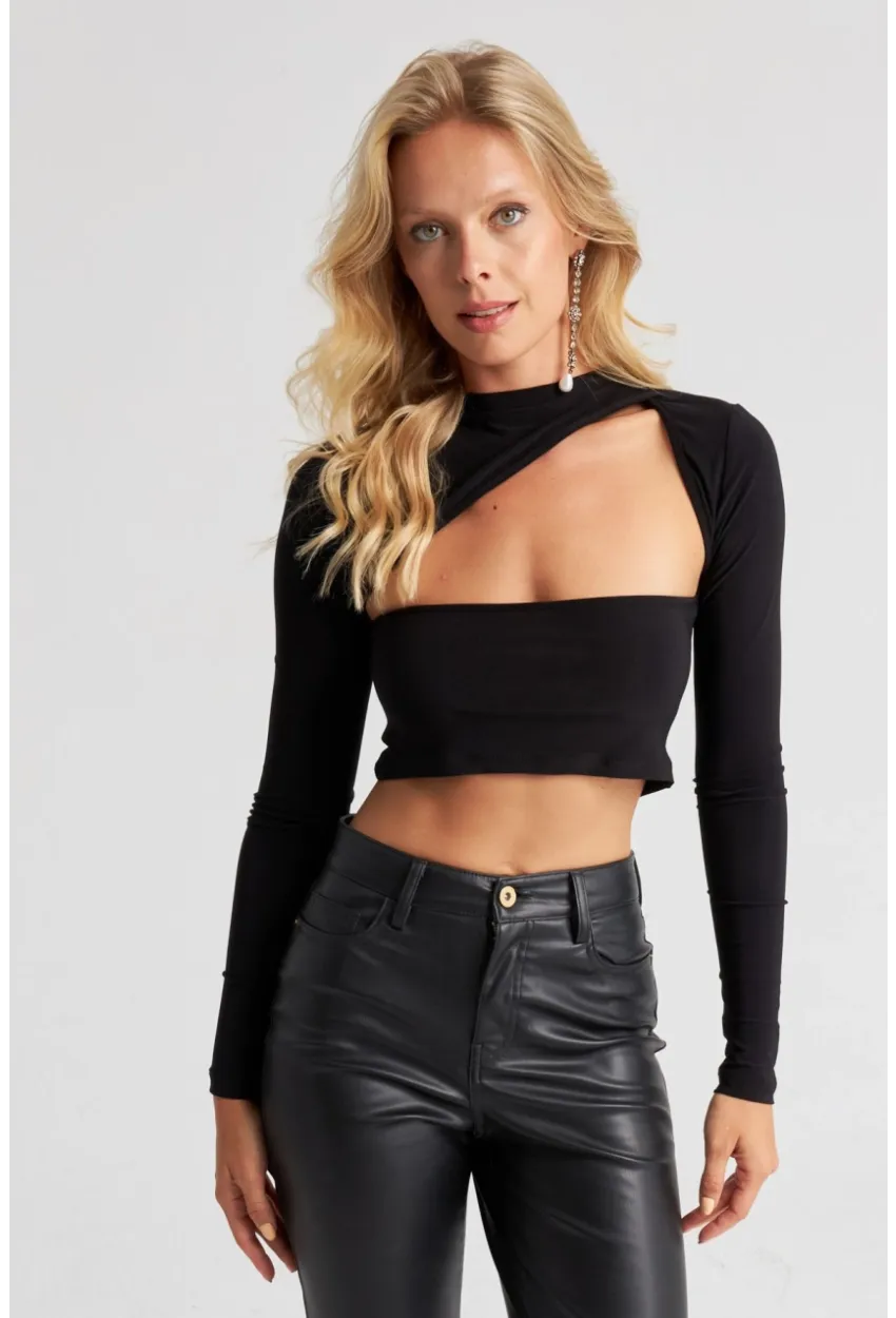 Kadın Siyah Sırtı Açık Bluz B2943