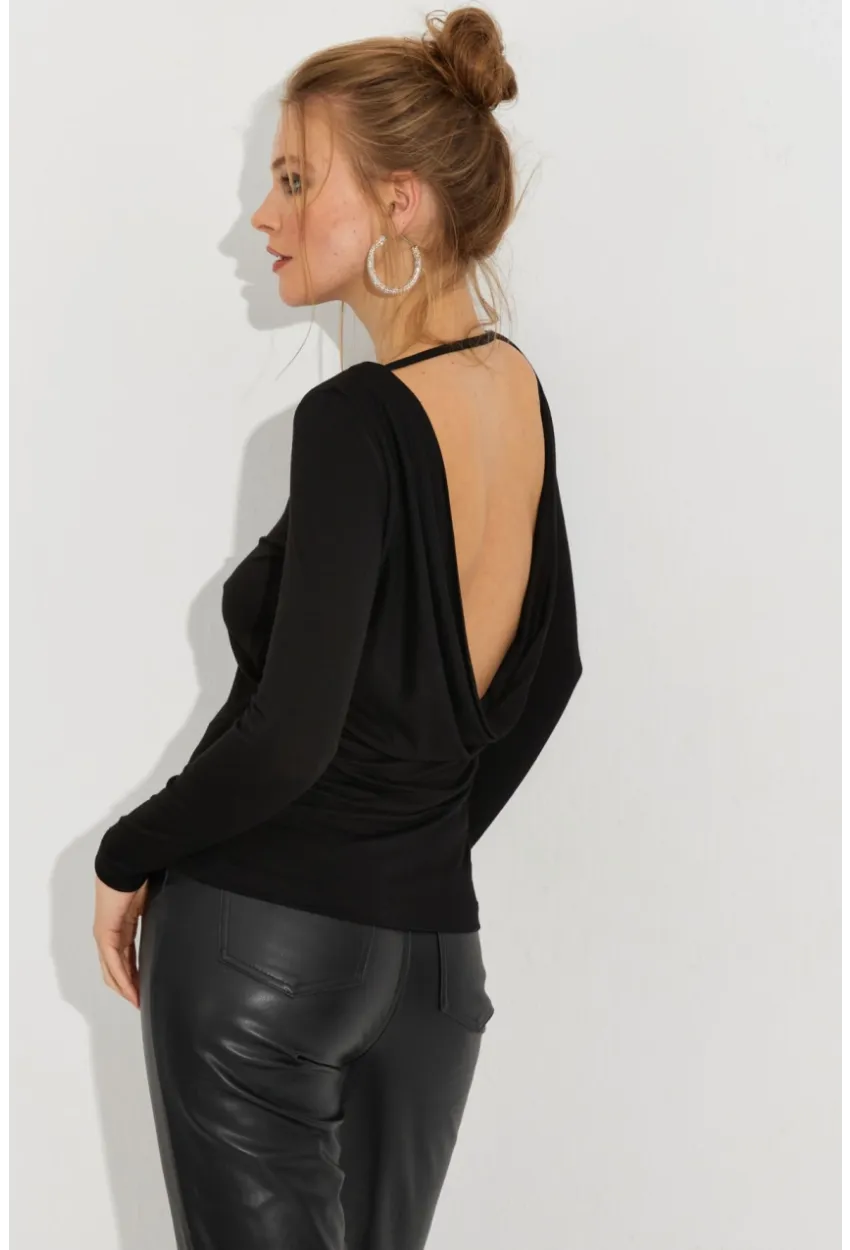 Kadın Siyah Sırtı Açık Bluz EY2594