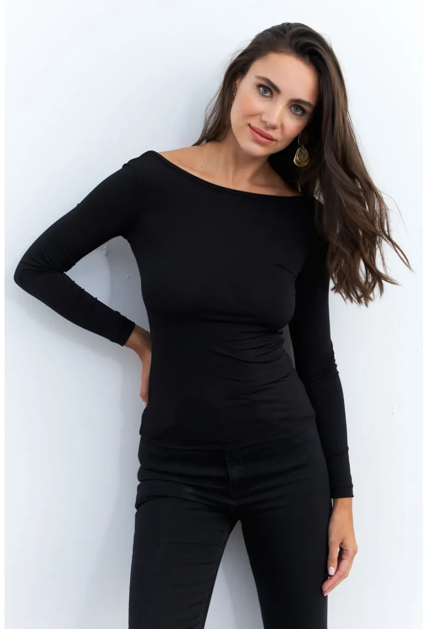 Kadın Siyah Sırtı Açık Bluz EY2942