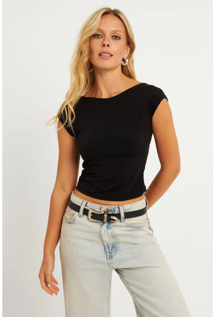 Kadın Siyah Sırtı Açık Bluz YZ1080