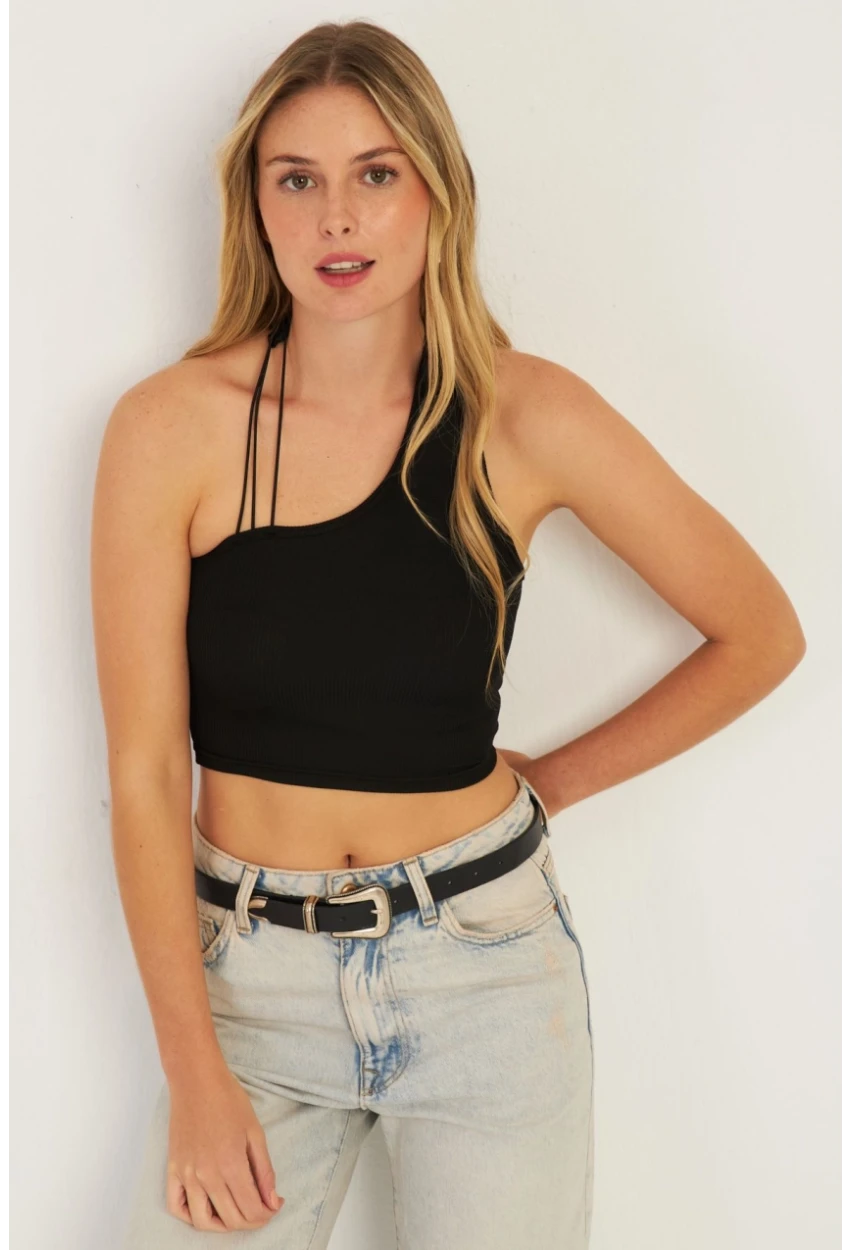 Kadın Siyah Sırtı Açık Crop Bluz CG345