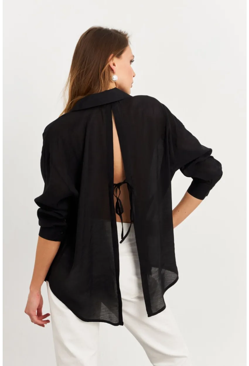 Kadın Siyah Sırtı Açık Gömlek MOD2369-90
